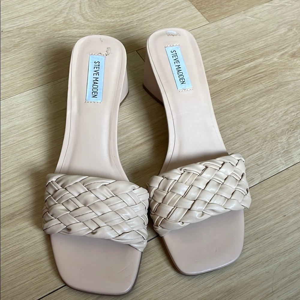 Steve Madden Cream Woven Sandals with Flat Sole